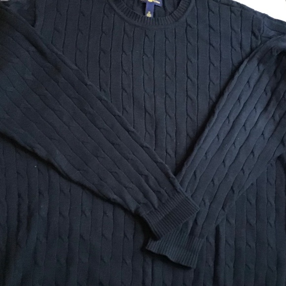 Club Room  solid navy colour cabled cotton crew neck pullover  Sz  M - Picture 2 of 5